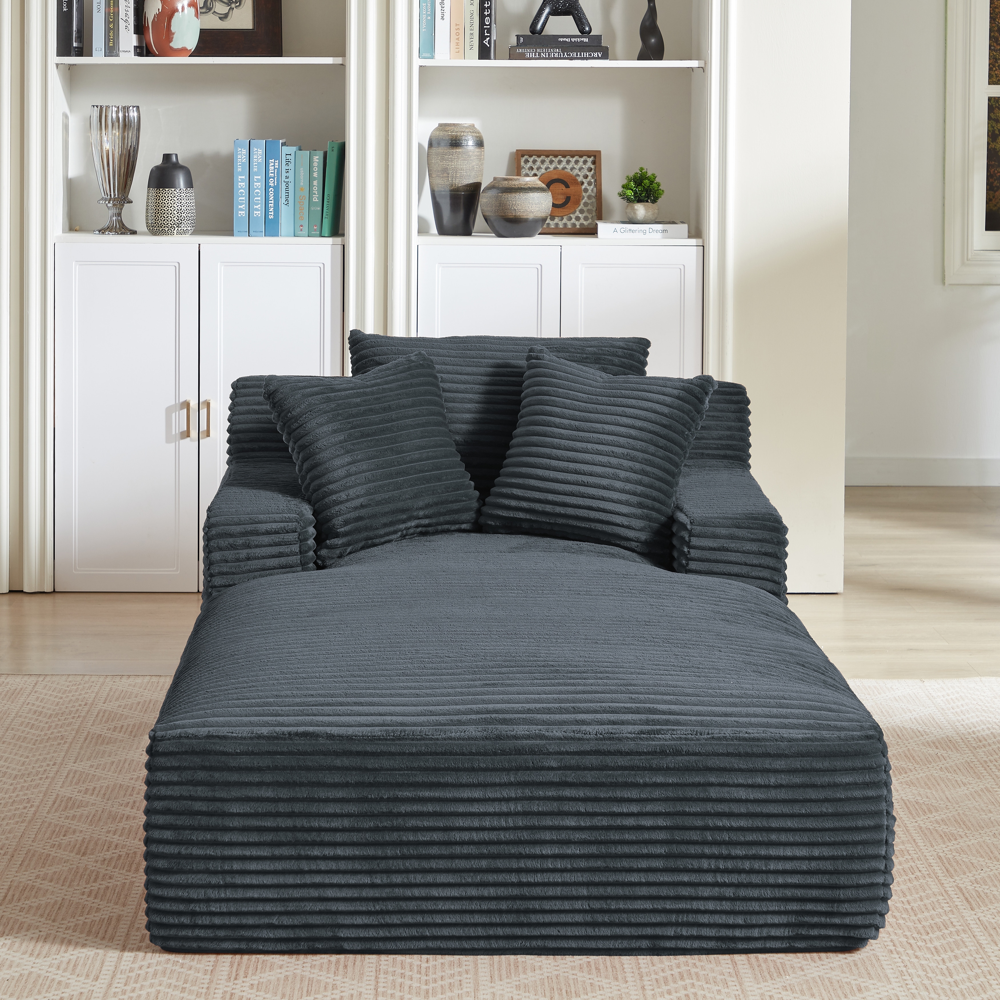 Oversized Chaise Lounge Chair Indoor, Corduroy Upholstered Modern Sofa Couch,No Assembly Required, Comfy Sleeper Sofa