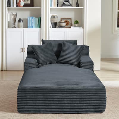 Oversized Corduroy Chaise Lounge Chair, Dark Grey, No Assembly Required