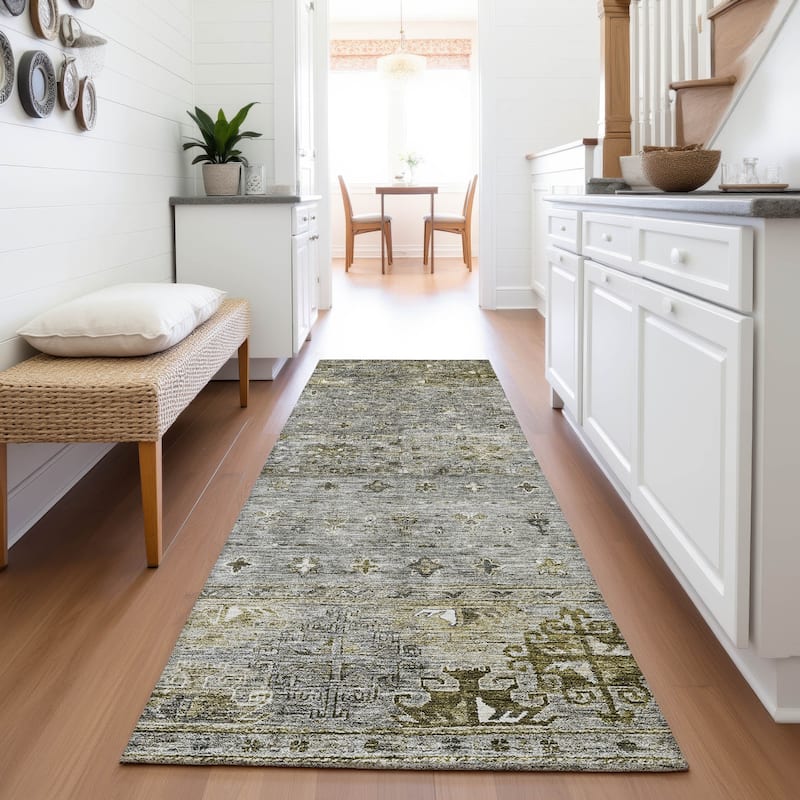 Premium Washable Super Soft Tribal Global Mayfield Rug - Pewter - 2'3" x 7'6"