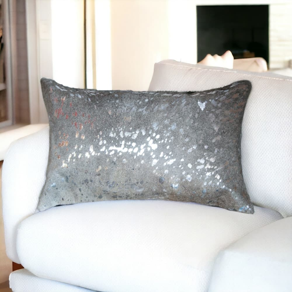 HomeRoots 12" X 20" Gray Cowhide Throw Pillow