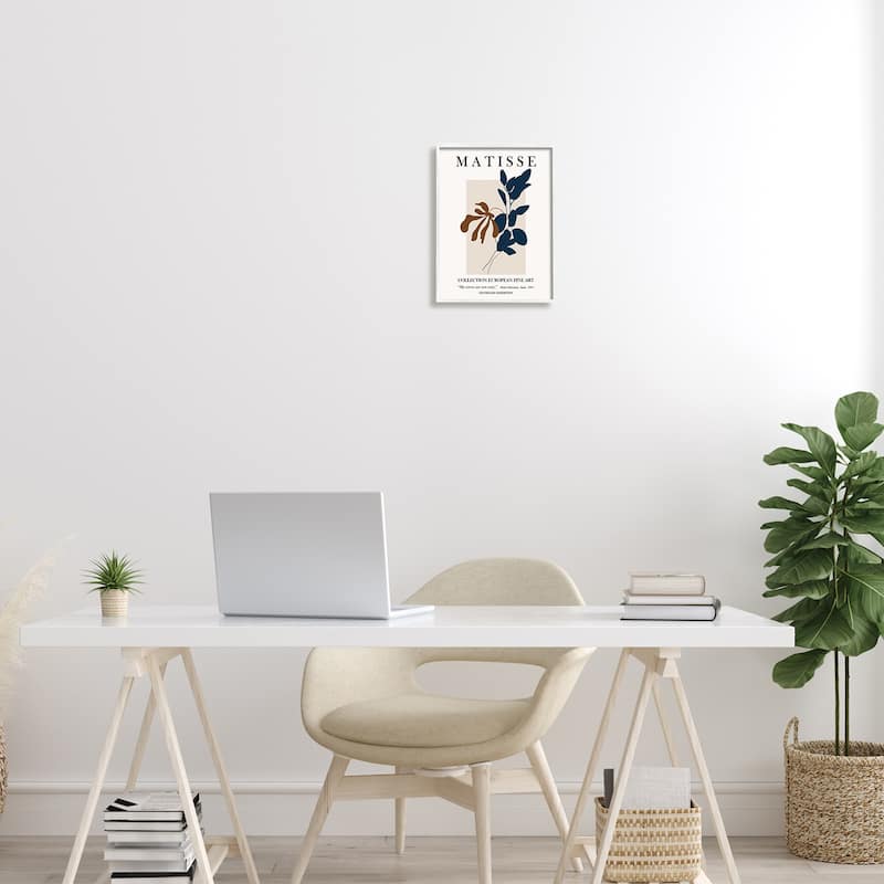 Stupell Bold Modern Botanicals Leaf Silhouettes Matisse Text Framed Wall Art - Tan