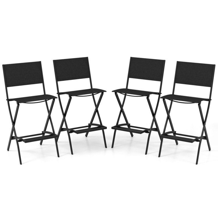 Set of 4 Folding Bar Stools with Footrest for Outdoor Comfort - 18