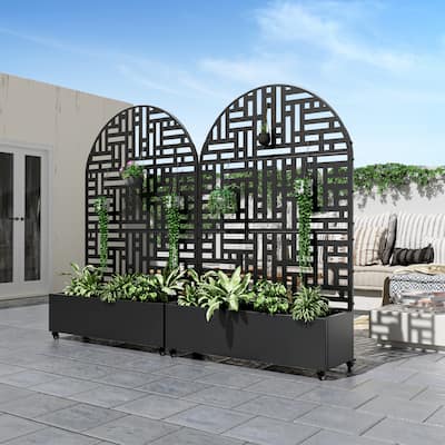 Metal Movable Planter Box with Trellis Privacy Screen Planter Box with Lockable Wheels