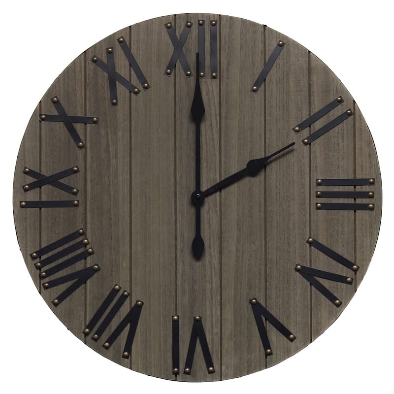 HomeRoots 21" Gray And Black Rustic Wood Silent Analog Round Wall Clock - 21.01 in. x 21.01 in. x 1.13 in.