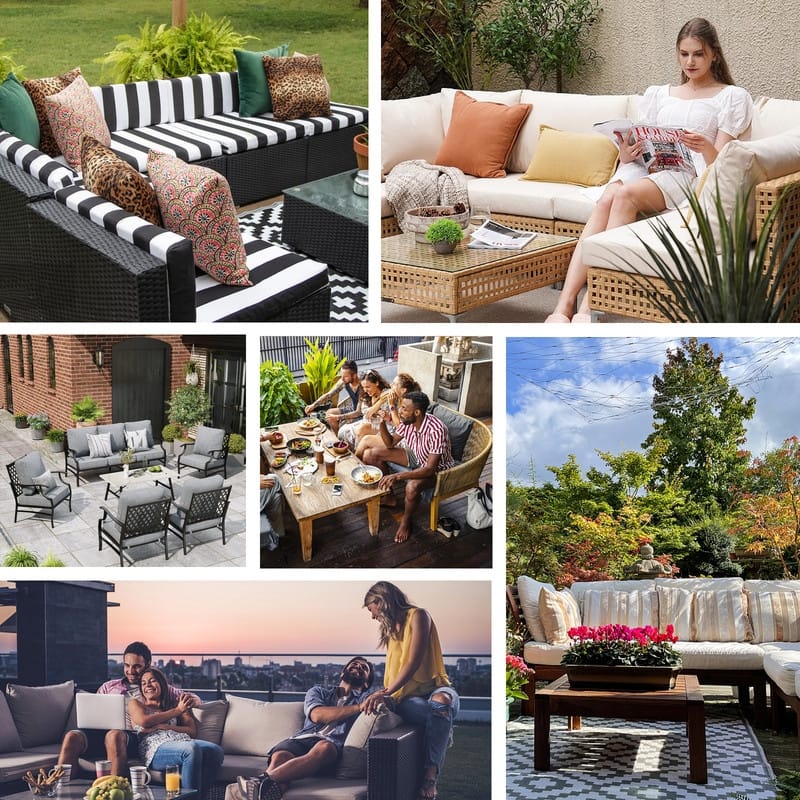 14 Pcs Outdoor Furniture Replacement Cushions Fits 6-seat Sectional Rattan Conversation Set (Only cushions+covers, no sofa.)