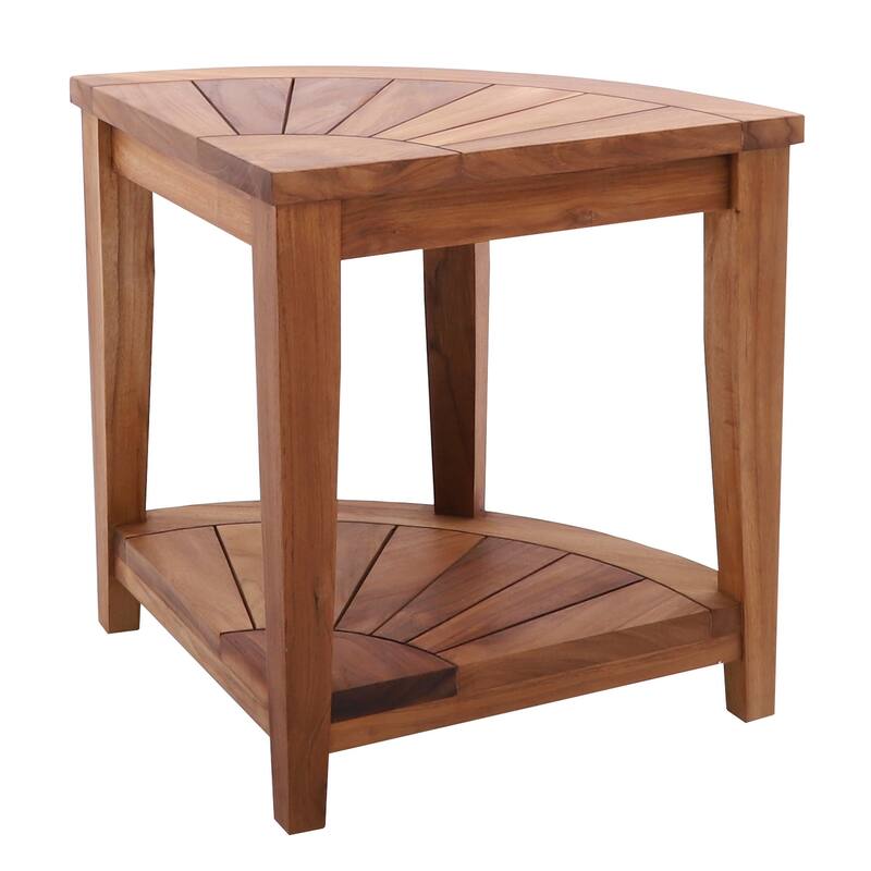 Nordic Style Oiled Teak Corner Stool with Shelf