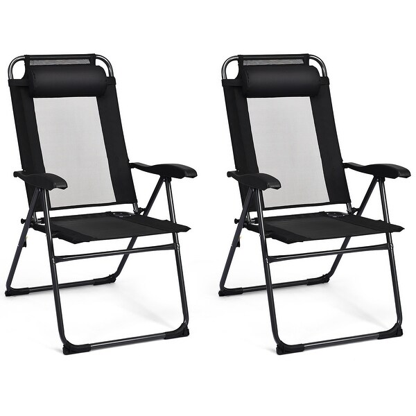 Set of 2 Adjustable Patio Folding Mesh Chair with Headrest