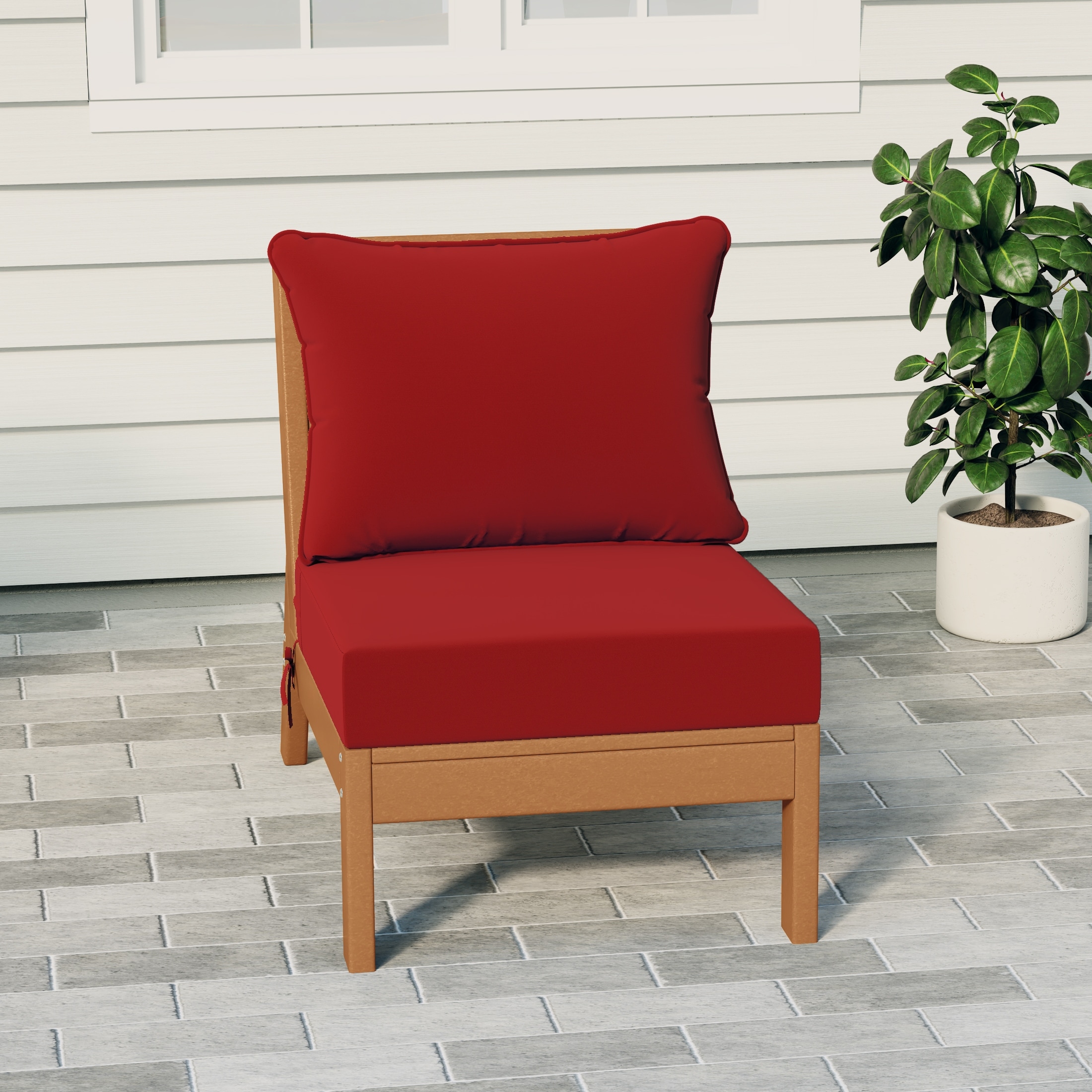 Birchwood All Weather HDPE Outdoor Patio Deep Seating Teak Armless Chair With Cushions (1-Piece)