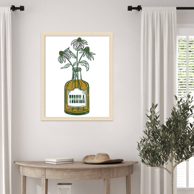 Tequila Potted Florals by The Whiskey Ginger Wood Framed Wall Art Print