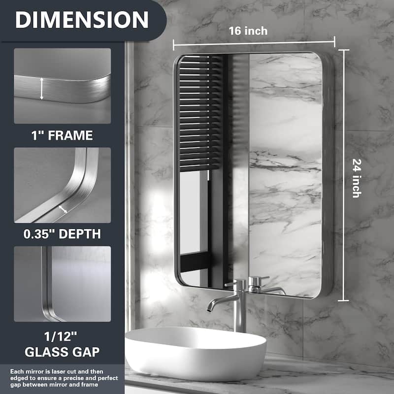 Modern Rounded Rectangle Wall Mirror with Stainless Steel Frame for Bathroom Vanity(1 Piece)