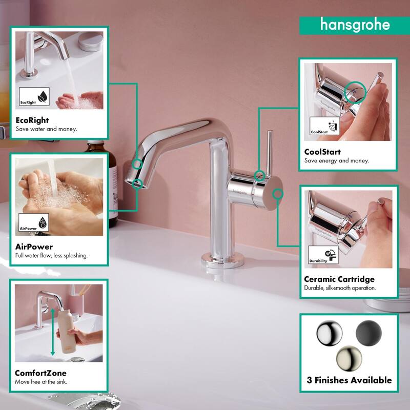 Hansgrohe 73321 Tecturis S 1.2 GPM Single Hole Bathroom Faucet