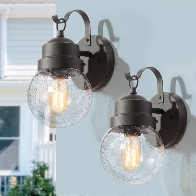 Set of 2 Bern Black Seeded Glass Outdoor Wall Sconces Patio Light - L 6"x W 7"x H 11"