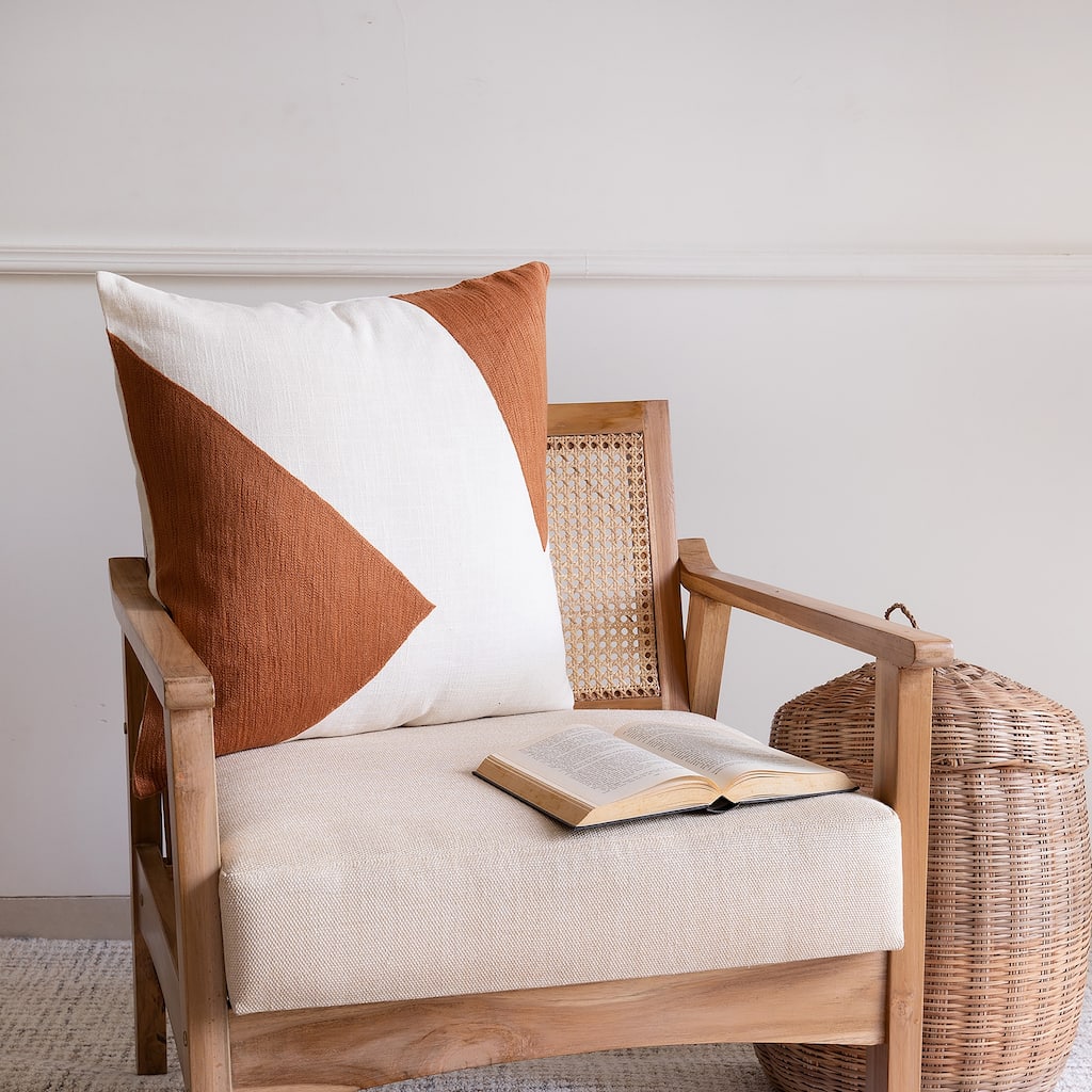 Handwoven Color Block Square Cotton Throw Pillow Cover - 20" - Brown and White