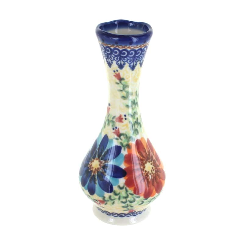 Blue Rose Polish Pottery 145 Vena Small Bud Vase - Autumn Burst