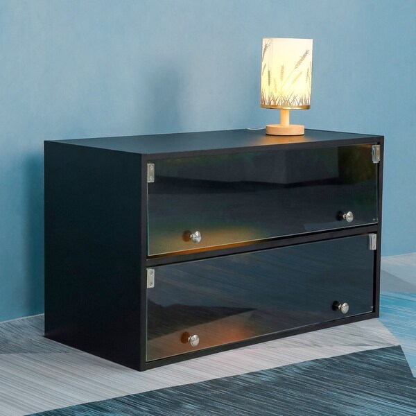 Black Shoe Box w/ RGB Led Light Shoe Storage Cabinet w/ Flip Glass