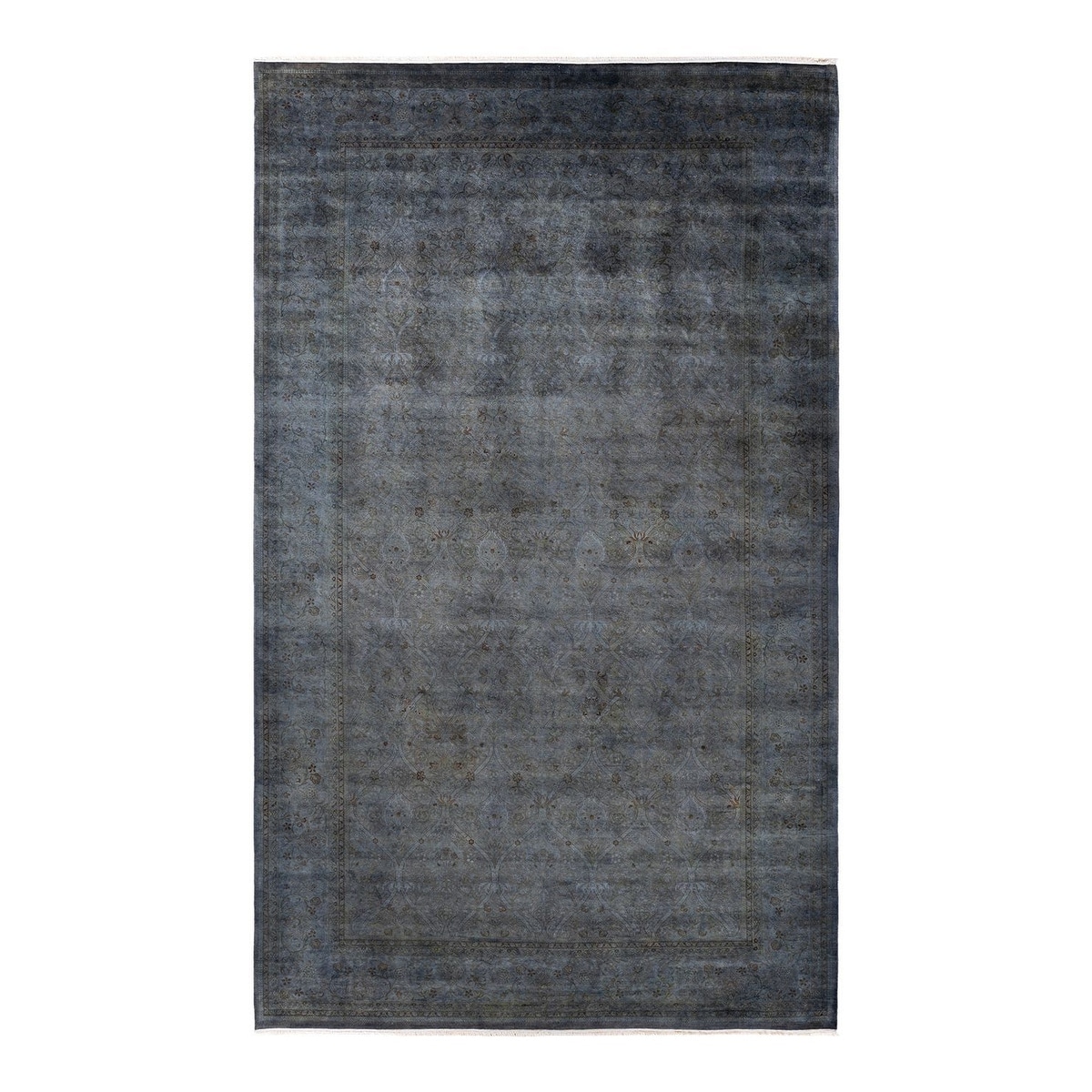 Overton Hand Knotted Wool Vintage Inspired Modern Contemporary Overdyed Gray Area Rug - 8' 3" x 13' 10"