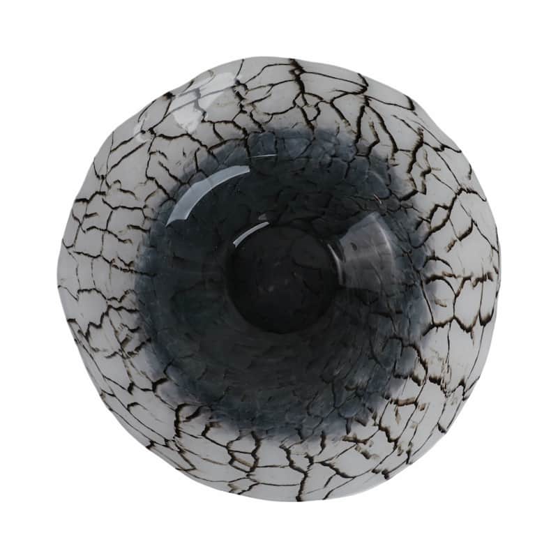 Modern Glass Bowl with Freeform Rim and Cracked Vein Texture - 12" x 12" x 2"