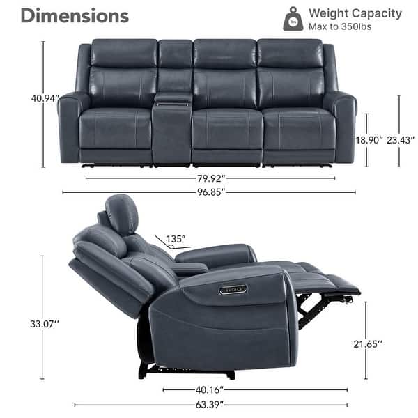 dimension image slide 10 of 14, Leo Power Wall Hugger Reclining Sofa with Multi-Function Console