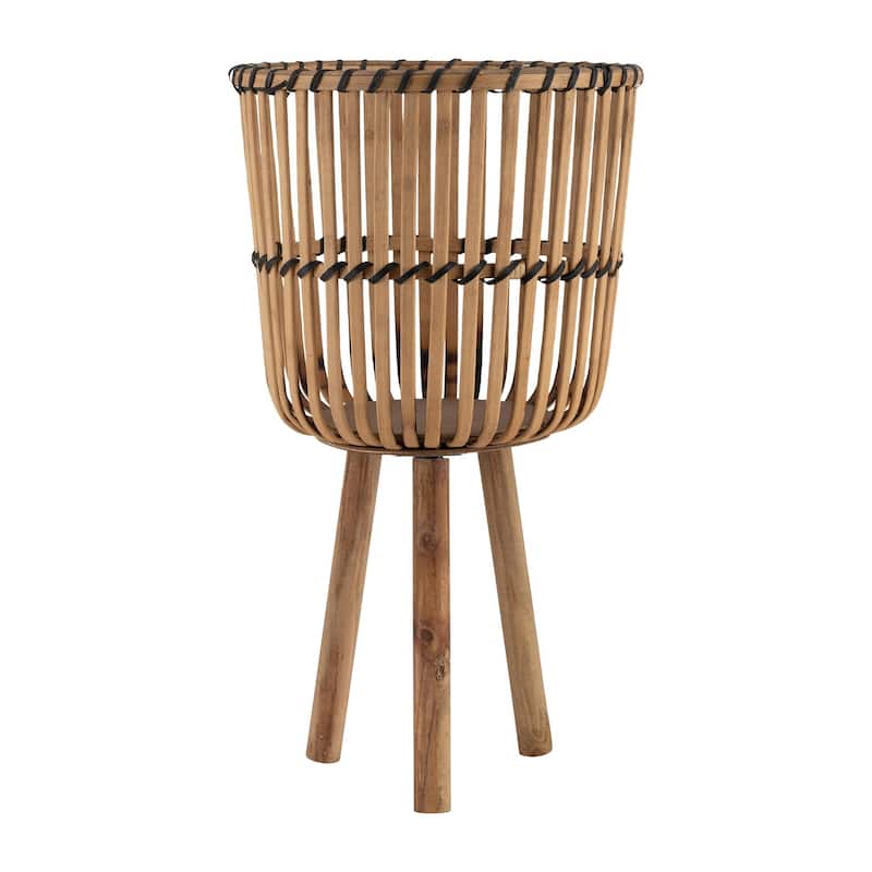 11/13/15" Bamboo Planters on Stand,Set of 3