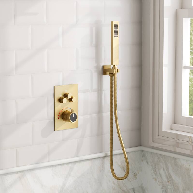 GRANDJOY Dual Shower Heads System 12" & 6" Rainfall Shower Head with Handheld Sprayer
