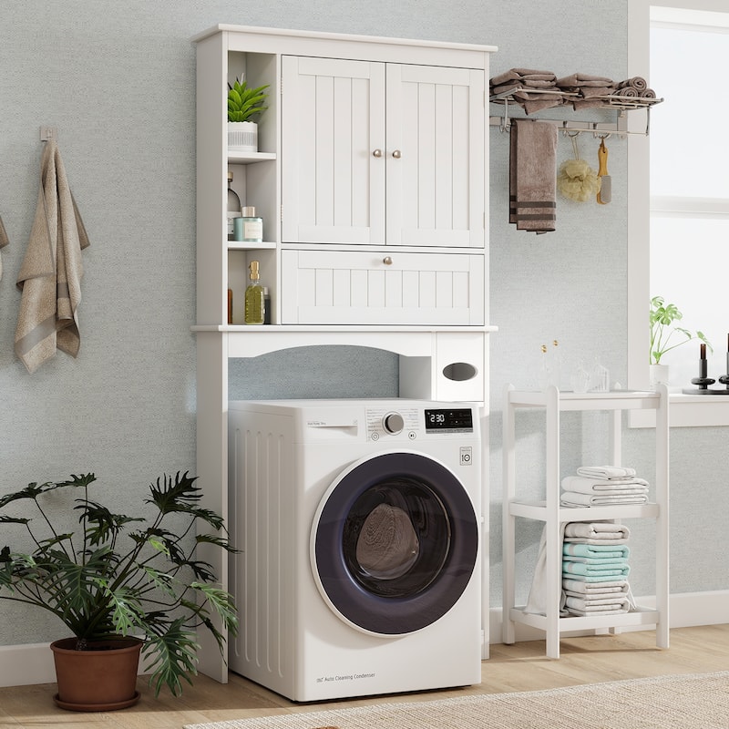 Over the Toilet Storage Cabinet with Adjustable Shelf and Bottom Bar-White - Multi