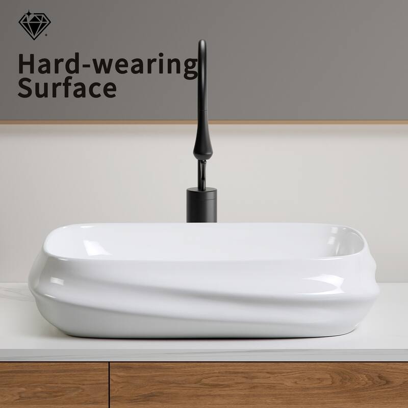 GDFStudio - Arlo Artistry Compact Modern Textured Ceramic Vessel Sink with Bas Relief Surface, No Drain and Faucet Hole