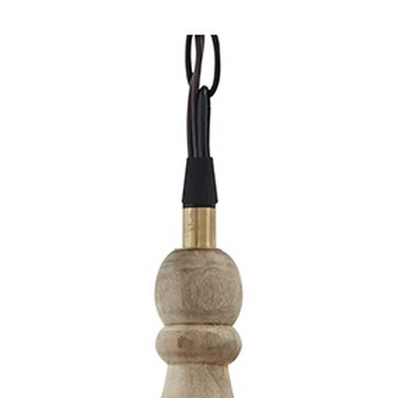Inverted U Glass Pendant Light with Wood Finial Crown Top, Brown and Clear