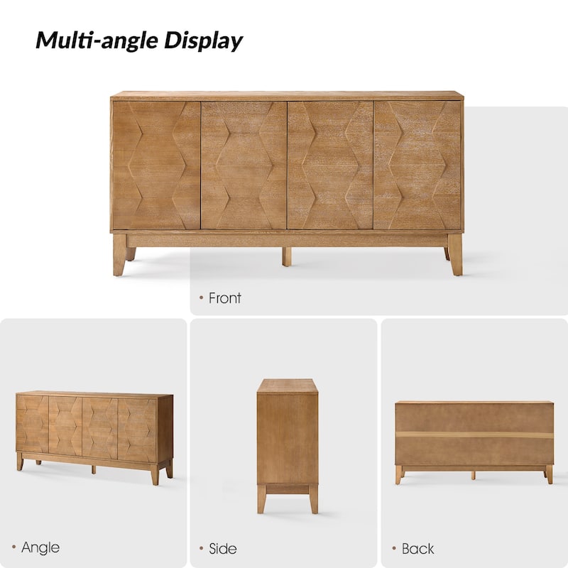 Silakan Mid-Century Modern 4-Door Large Storage Sideboard with Solid Wood Legs by HULALA HOME