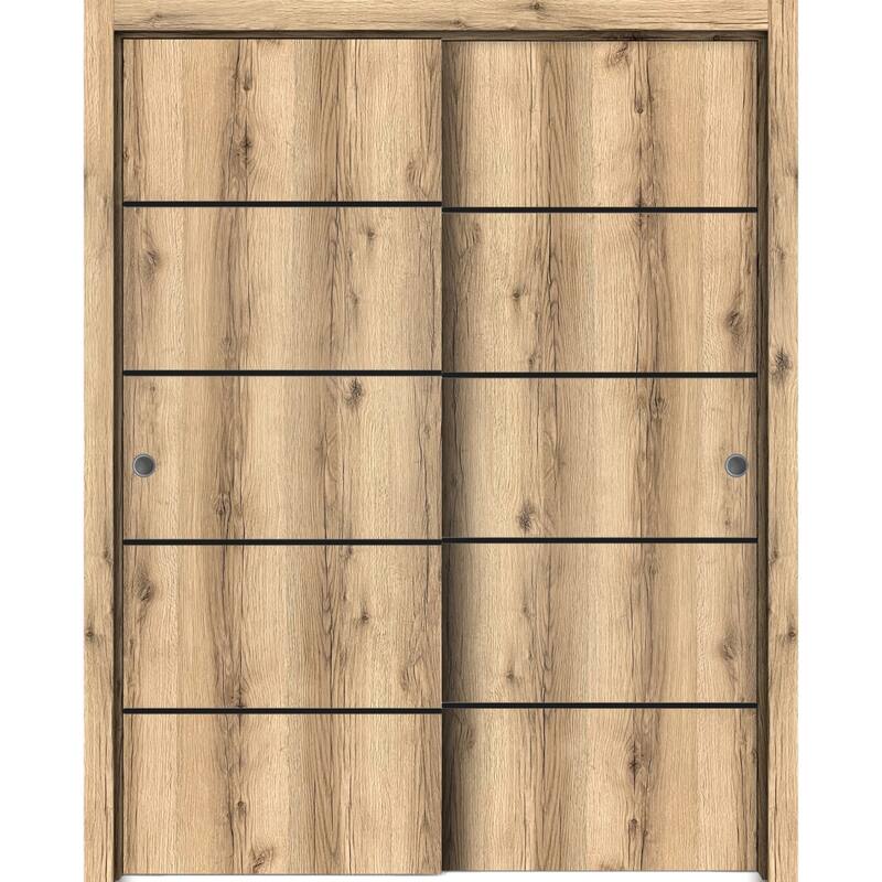 Bypass Doors 36 x 80 Planum 0015 Oak with Sturdy Rails - 60" x 96" ( 2* 30x96)
