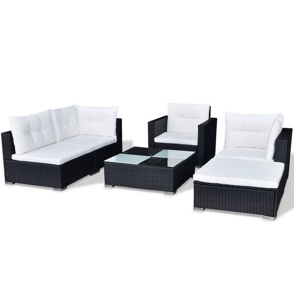 Shop Black Friday Deals On Vidaxl 6 Piece Garden Lounge Set With Cushions Poly Rattan Black 28 X 28 X 25 Overstock 18964641
