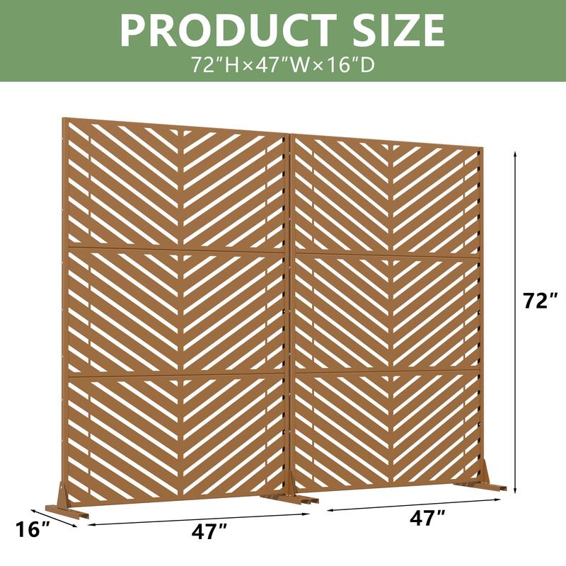 Outdoor Privacy Screen 2-Panel Chevron Metal Privacy Fence with Wind-Resistant Base Durable Decorative Divider