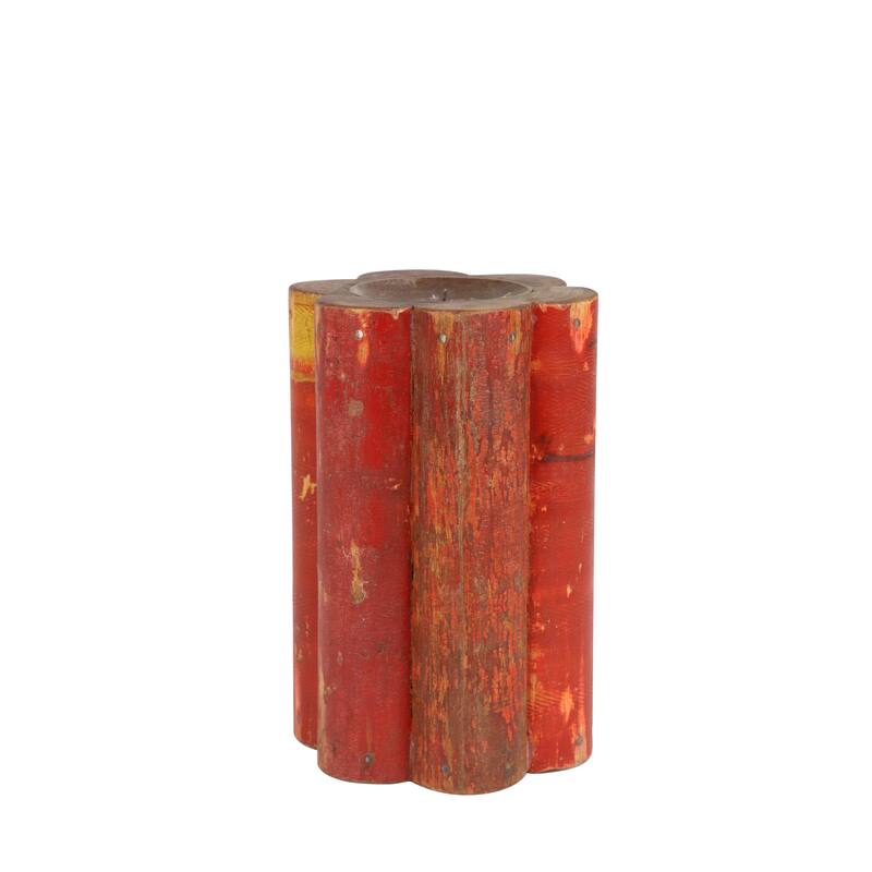 Red Wood Distressed Decorative Candle Holder