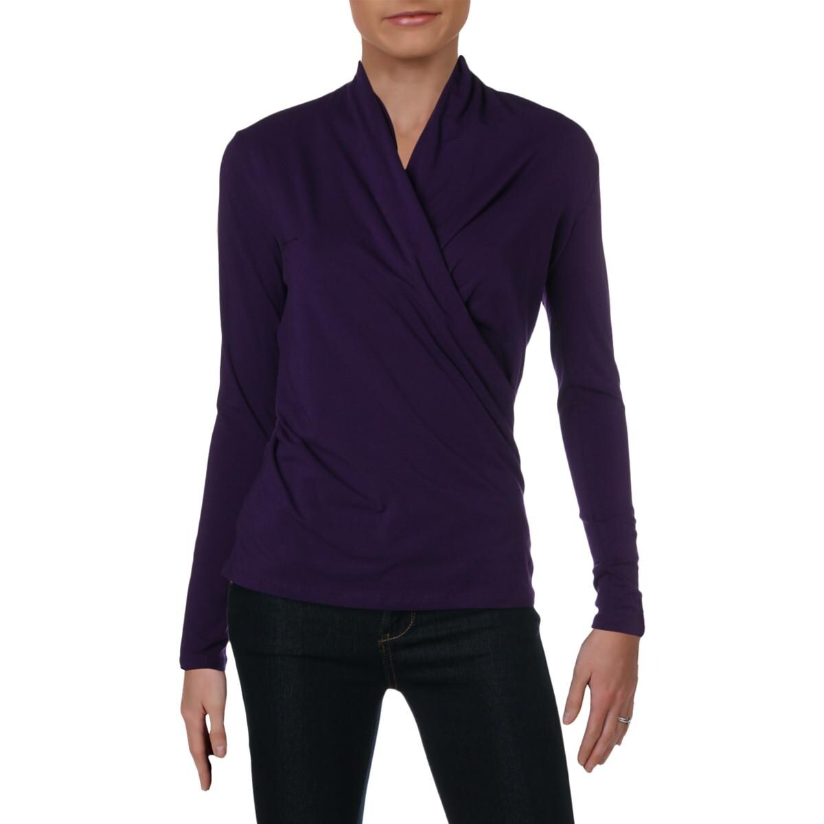 Shop Lauren Ralph Lauren Womens Shoushan Wrap Top Low Cut Knit