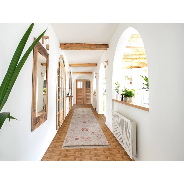 Hand Knotted Oriental 100% Wool Carpet Transitional All-Over Beige & Ivories Oushak Runner Rug - 17' 7'' X 2' 5''