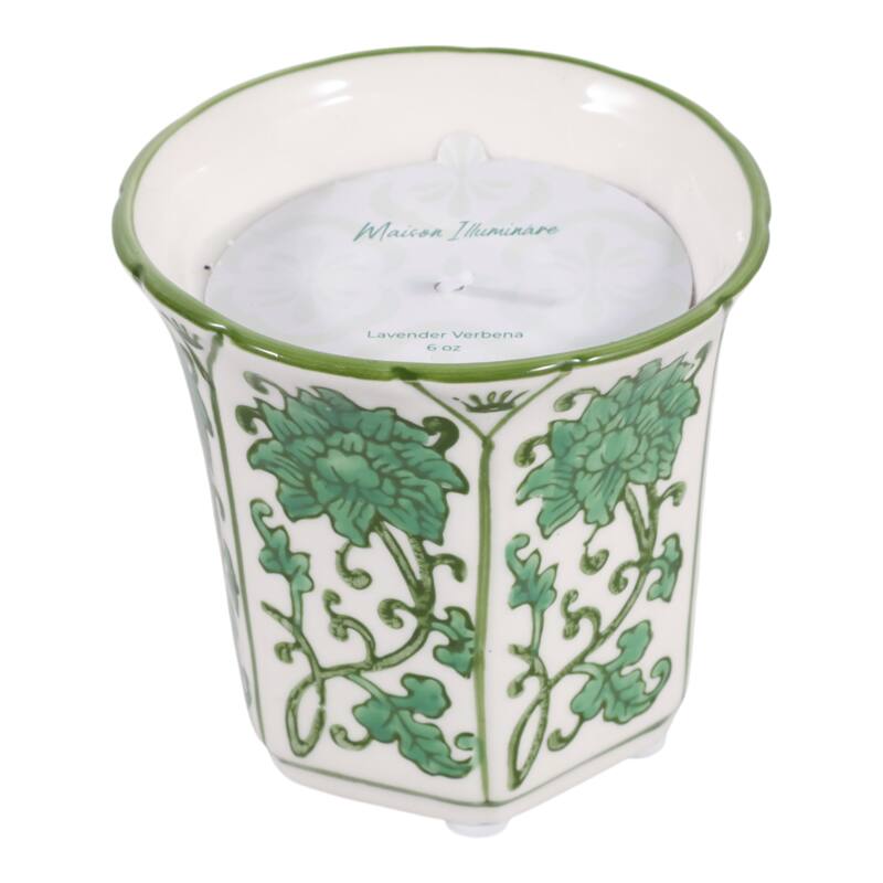 Modern Chinoiserie Ceramic Candle - Lavender Verbena Scented - 4.0"