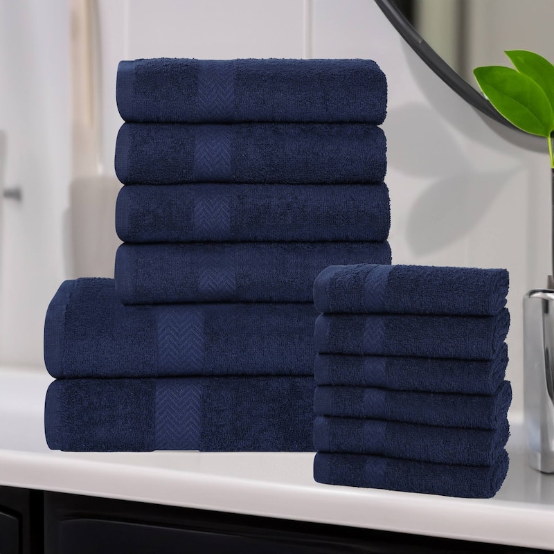 Superior Franklin Cotton Lightweight 12-Piece Assorted Towel Set - Navy Blue