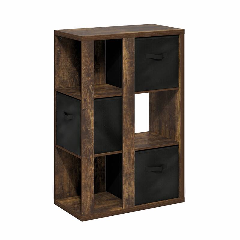 Furinno Viola 3-Tier Open Shelf Bookcase, Bookshelf, Storage Organizer, with Storage Bins, Amber Pine/Black