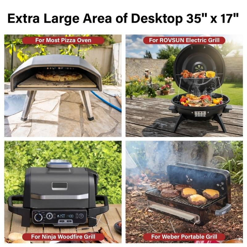 Portable 4-Wheel Collapsible BBQ Prep Table Black Outdoor Grill Station - N/A