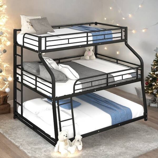 slide 2 of 26, Artsy Twin XL/Full XL/Queen Triple Bunk Bed with Long and Short Ladder and Full-Length Guardrails, Space-Saving Black