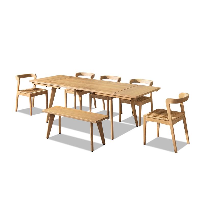 Jennifer Taylor Home Capri Solid Oak Wood Extendable Leaf Dining Set
