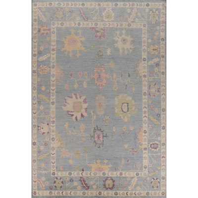 Vegetable Dye Blue Oushak Turkish Rug Hand-Knotted Wool Carpet - 8'9" x 12'2"
