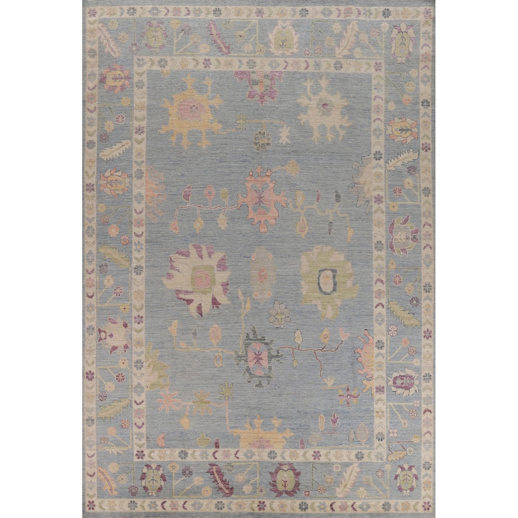 Hand Knotted Oriental 100% Wool Carpet Transitional All-Over Navy Blue & Blues Oushak Area Rug - 12' 2'' X 8' 9''