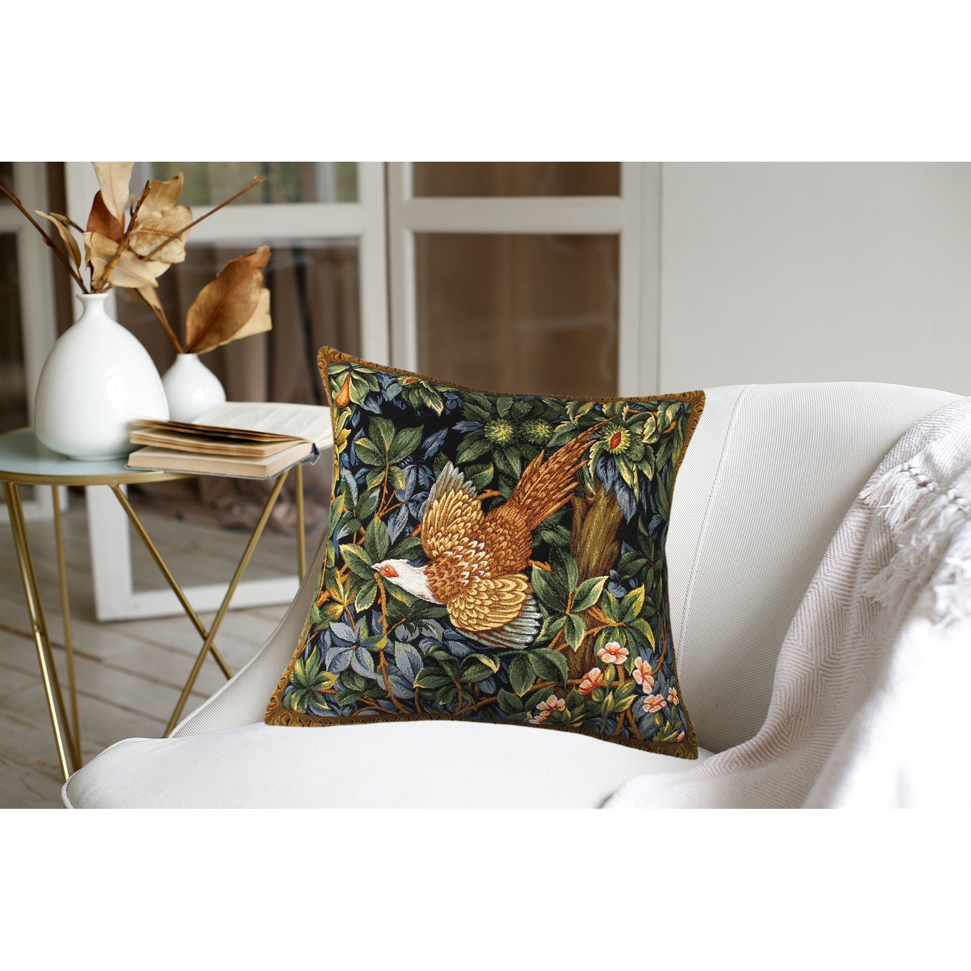 The Partridge by William Morris Tapestry Throw Pillow Accent Specialty