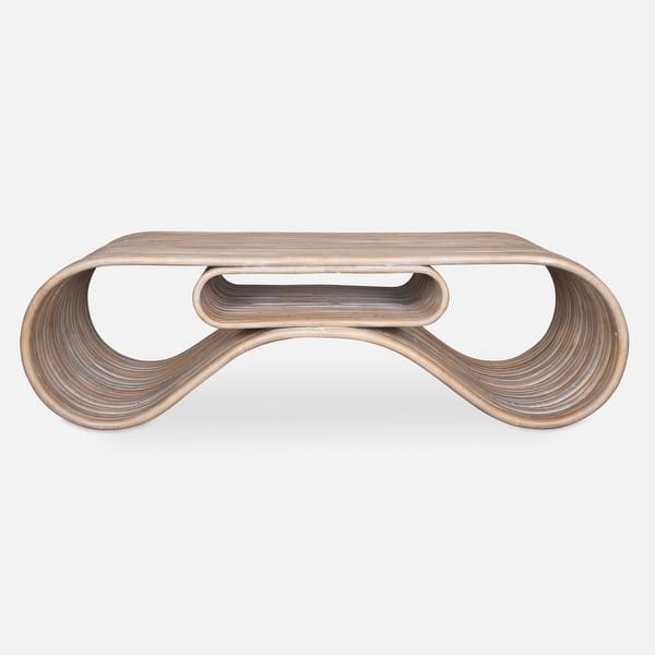 slide 2 of 5, Rattan Coffee Table - 58" - White Washed Finish