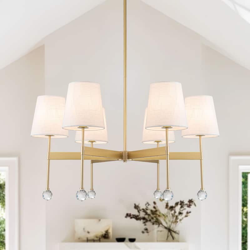 Starsky 6 - Light Dimmable Classic / Traditional Chandelier With White Linen Shades