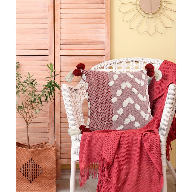 HomeRoots 20" X 20" Red And Cream 100% Cotton Geometric Zippered Pillow