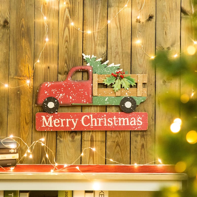 Glitzhome Metal Christmas Truck Garden Yard Stake or Wall Decor