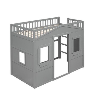 Twin Size House Loft Bed With Ladder,Child-Like House Design Underneath