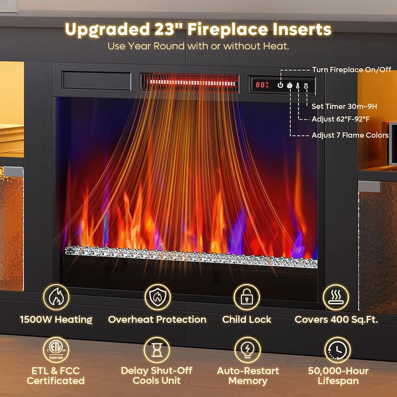 Bestier 63 in. Freestanding Media Console Electric Fireplace TV Stand Fits TV's Up to 70 in. with Cabinet - 62 inches