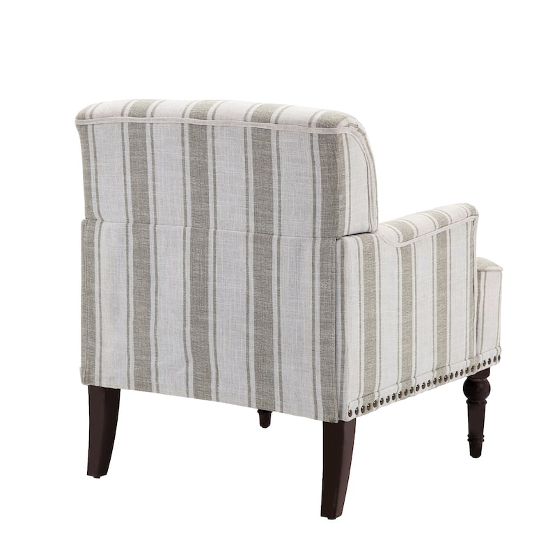 Stripe Linen Accent Arm Chair with Nailhead Trim and Wood Legs